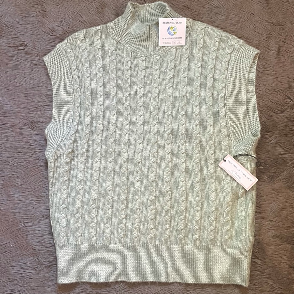 Cupcakes and Cashmere Sweater Vest Recycled Fabric Medium M Blue NWT Super Soft